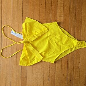 NWT, Zara, Statement Bow Halter Bodysuit, Crisp Cotton Feel, Bright Yellow, S